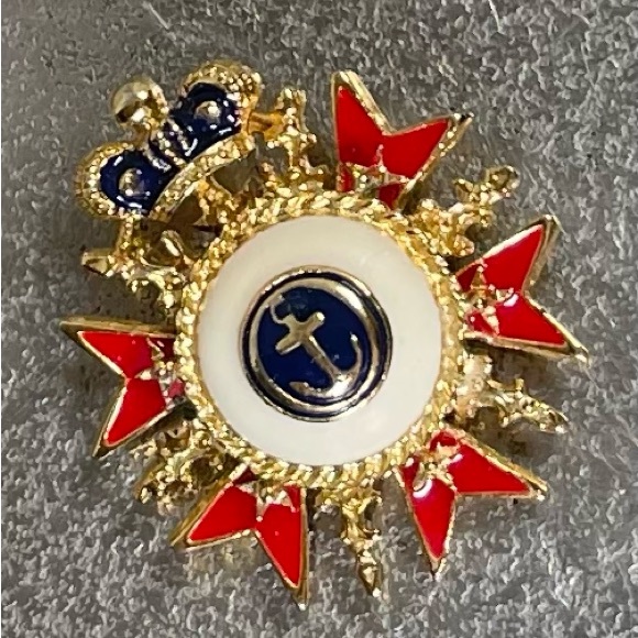 VTG Brooch Maltese Cross St Clement's anchor red white blue Crown pin medallion - Picture 5 of 10